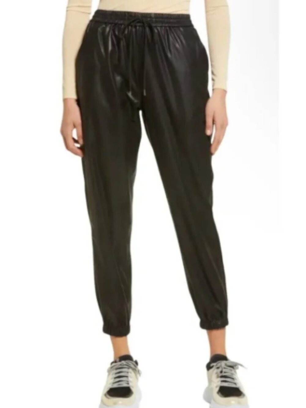 NEW Blank NYC Black Vegan Leather Pull On Jogger Pants with Pockets Size Large